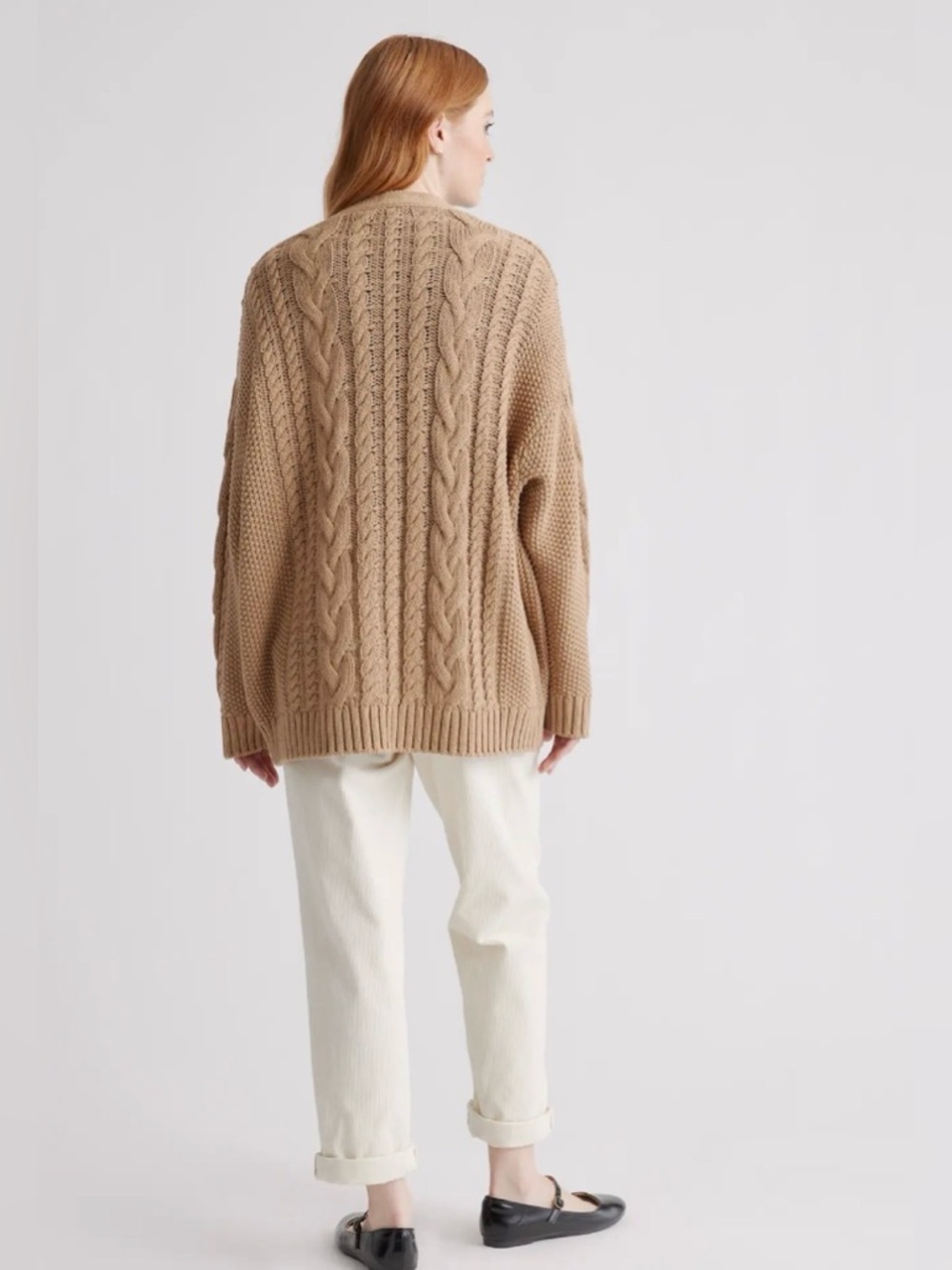 Quince‎ 100% Organic Cotton Oversized Cable Knit Cardigan Sweater Camel Tan Sz S - Picture 5 of 12